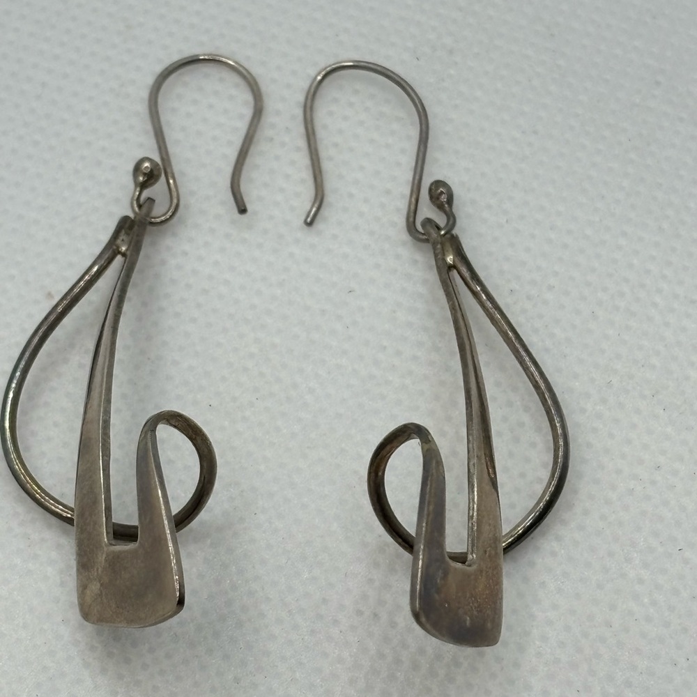 HOB 925 Modernist Dangle Earrings.  Around 2” long not counting hooks. - Picture 12 of 15